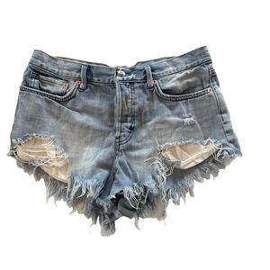 We the Free Loving Good Vibes Distressed Denim Cut Off Shorts Blue Size 29